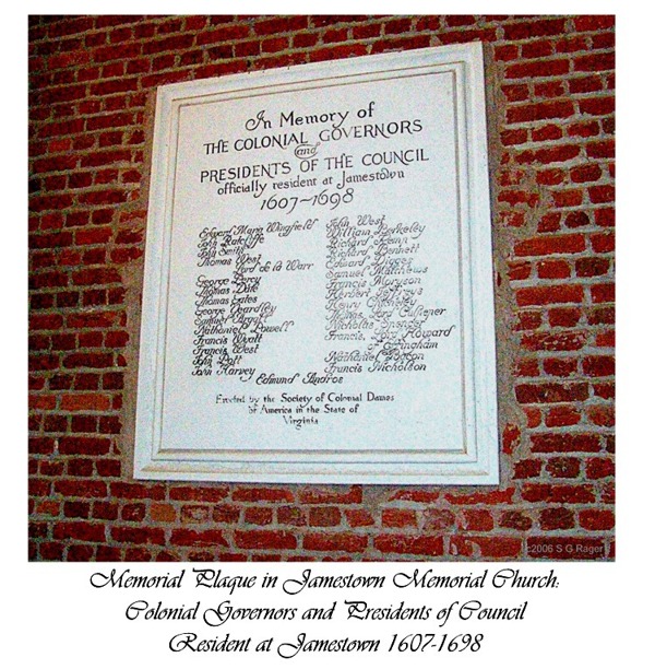 Jamestown Governor's Plaque