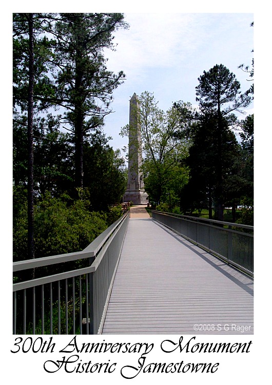 View of the 300th Anniversary Monument at Historic Jamestowne from the walkway