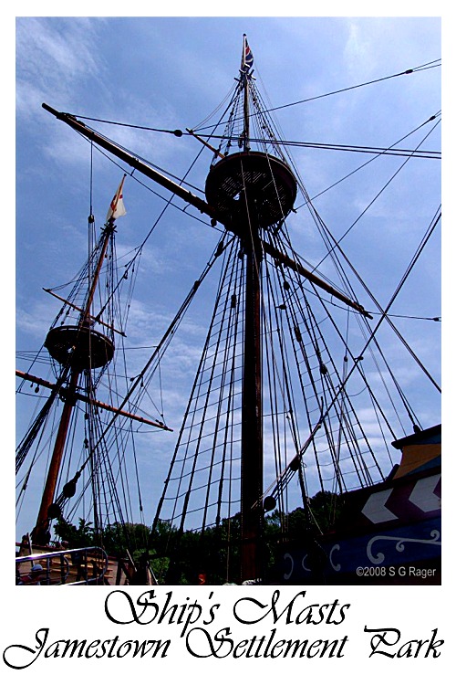 View of ships' masts from Jamestown Settlement Park